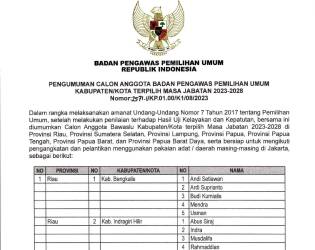 Diumumkan, Ini Nama-nama Komisioner Bawaslu Kabupaten dan Kota se-Riau