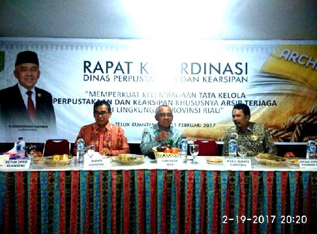 Rakor Pustaka dan Arsip se-Riau di Kuansing Dihadiri Gubri dan Sekretaris Utama Perpusnas RI